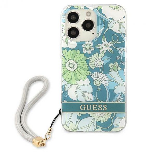 Guess GUHCP13LHFLSN iPhone 13 Pro / 13 6,1" zielony/verde Hardcase Husă cu curea cu flori