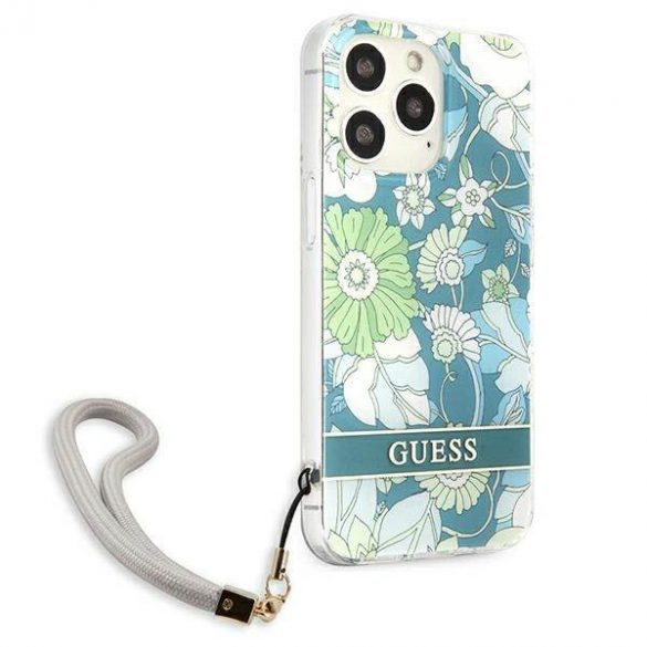 Guess GUHCP13LHFLSN iPhone 13 Pro / 13 6,1" zielony/verde Hardcase Husă cu curea cu flori