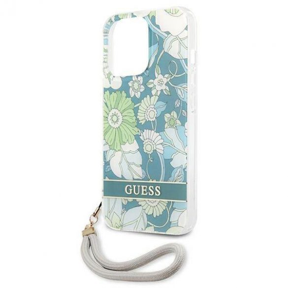 Guess GUHCP13LHFLSN iPhone 13 Pro / 13 6,1" zielony/verde Hardcase Husă cu curea cu flori