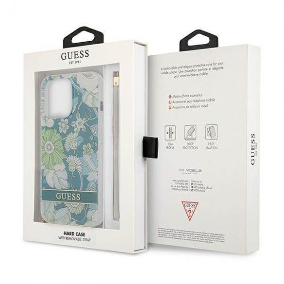 Guess GUHCP13LHFLSN iPhone 13 Pro / 13 6,1" zielony/verde Hardcase Husă cu curea cu flori