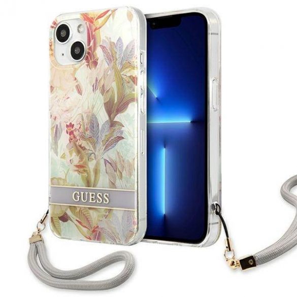 Guess GUHCP13SHFLSU iPhone 13 mini 5,4" violet /violet hard Husă Flower Strap husă