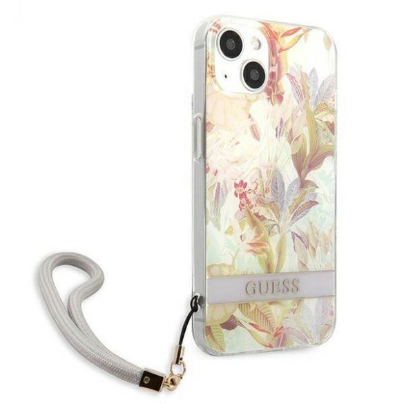 Guess GUHCP13SHFLSU iPhone 13 mini 5,4" violet /violet hard Husă Flower Strap husă