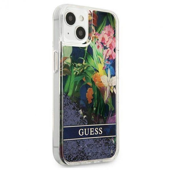 Guess GUHCP13SLFLSB iPhone 13 mini 5,4" niebieski/albastru carcasă rigidă Flower Liquid Glitter