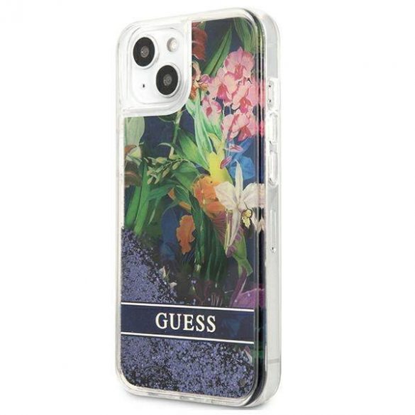 Guess GUHCP13SLFLSB iPhone 13 mini 5,4" niebieski/albastru carcasă rigidă Flower Liquid Glitter