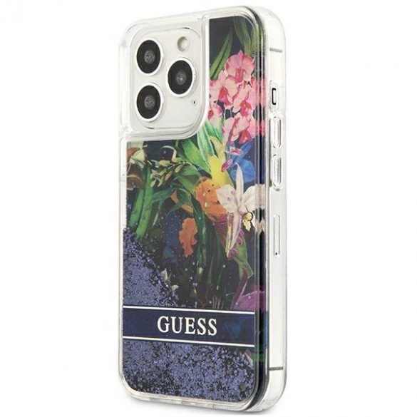 Guess GUHCP13LLFLSB iPhone 13 Pro / 13 6,1" niebieski/blue hardcase Husa Flower Liquid Glitter