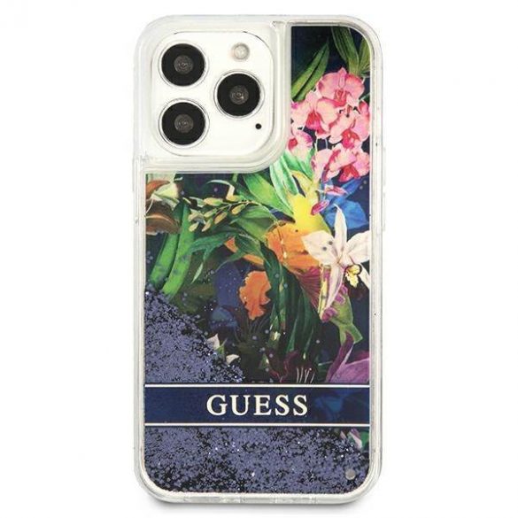 Guess GUHCP13LLFLSB iPhone 13 Pro / 13 6,1" niebieski/blue hardcase Husa Flower Liquid Glitter