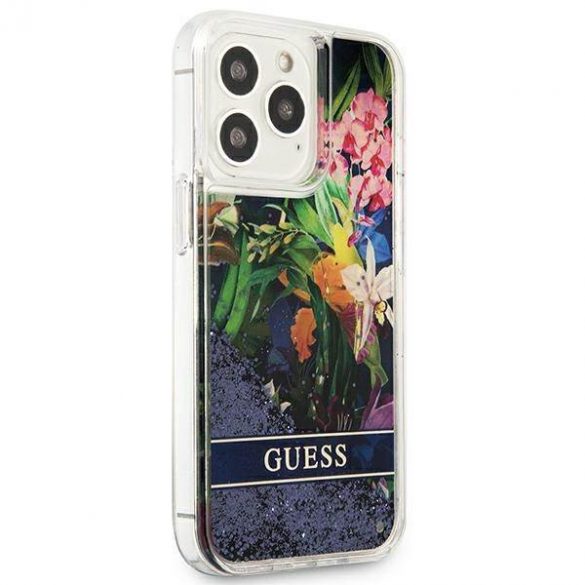 Guess GUHCP13LLFLSB iPhone 13 Pro / 13 6,1" niebieski/blue hardcase Husa Flower Liquid Glitter