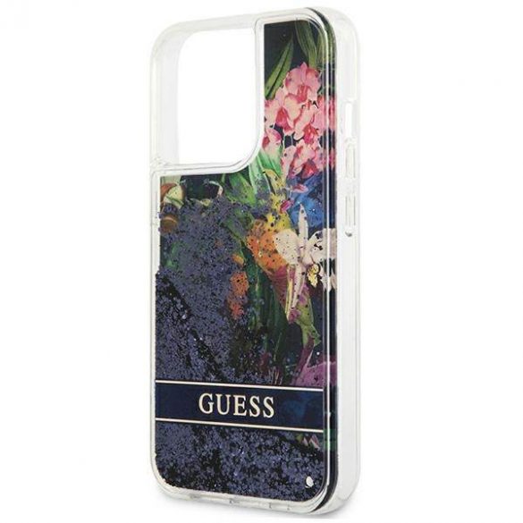 Guess GUHCP13LLFLSB iPhone 13 Pro / 13 6,1" niebieski/blue hardcase Husa Flower Liquid Glitter