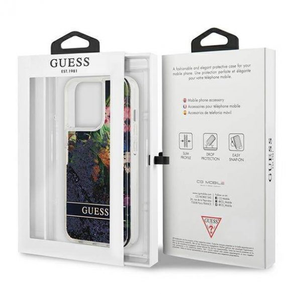 Guess GUHCP13LLFLSB iPhone 13 Pro / 13 6,1" niebieski/blue hardcase Husa Flower Liquid Glitter