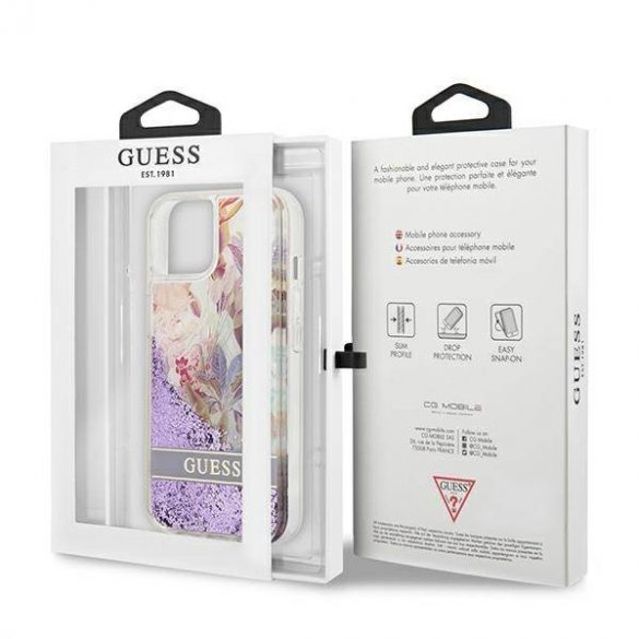 Guess GUHCP13SLFLSU iPhone 13 mini 5,4" violet /violetHusăhard Husă Flower Liquid Glitter