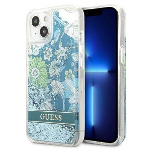 Guess GUHCP13SLFLSN iPhone 13 mini 5,4" zielony/verde Husă rigidă Flower Liquid Glitter