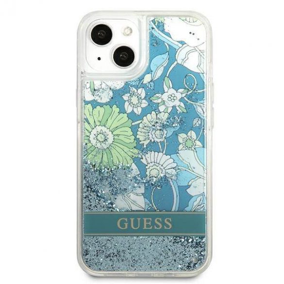 Guess GUHCP13SLFLSN iPhone 13 mini 5,4" zielony/verde Husă rigidă Flower Liquid Glitter