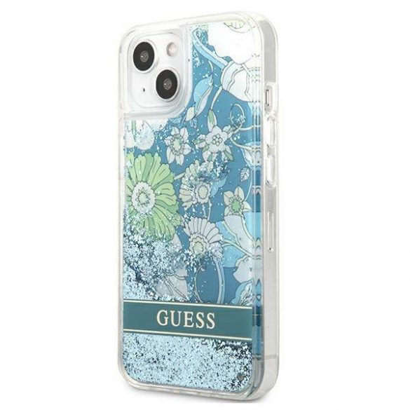 Guess GUHCP13MLFLSN iPhone 13 / 14 / 15 6.1" verde/green hard Husă Flower Liquid Glitter