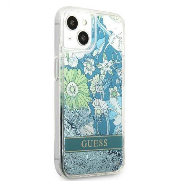 Guess GUHCP13MLFLSN iPhone 13 / 14 / 15 6.1" verde/green hard Husă Flower Liquid Glitter