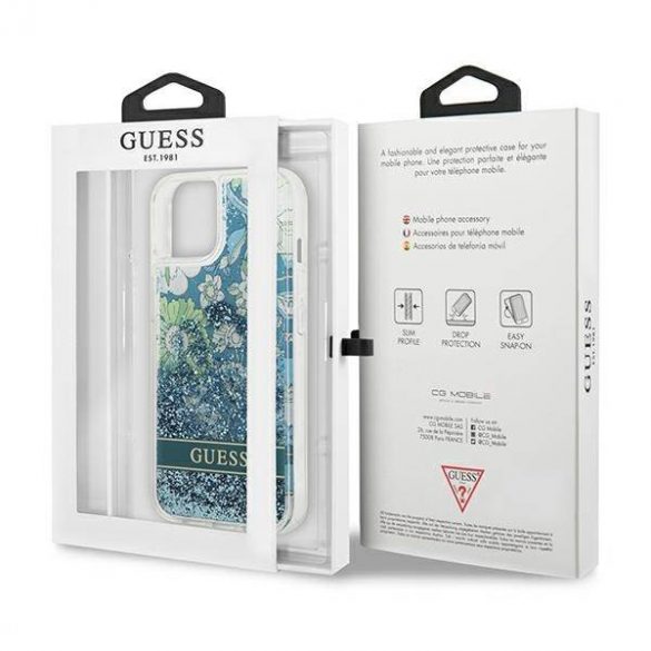 Guess GUHCP13MLFLSN iPhone 13 / 14 / 15 6.1" verde/green hard Husă Flower Liquid Glitter