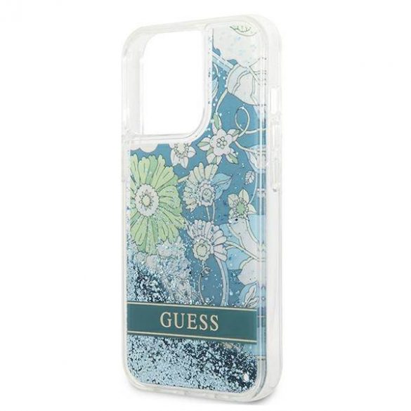 Guess GUHCP13LLFLSN iPhone 13 Pro / 13 6,1" zielony/green hardcase Husă Flower Liquid Glitter