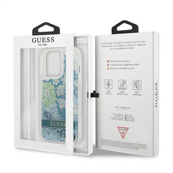 Guess GUHCP13LLFLSN iPhone 13 Pro / 13 6,1" zielony/green hardcase Husă Flower Liquid Glitter