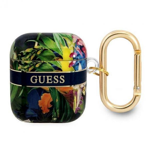 Husă Guess GUA2HHFLB AirPods 1/2 niebieski/albastru Colecție curea cu flori