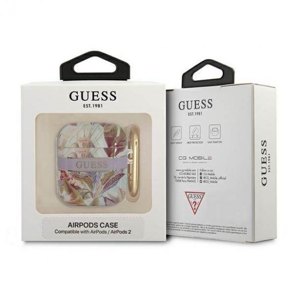 Guess GUA2HHFLU AirPods 1/2 Husă violet/violet Flower Strap Collection