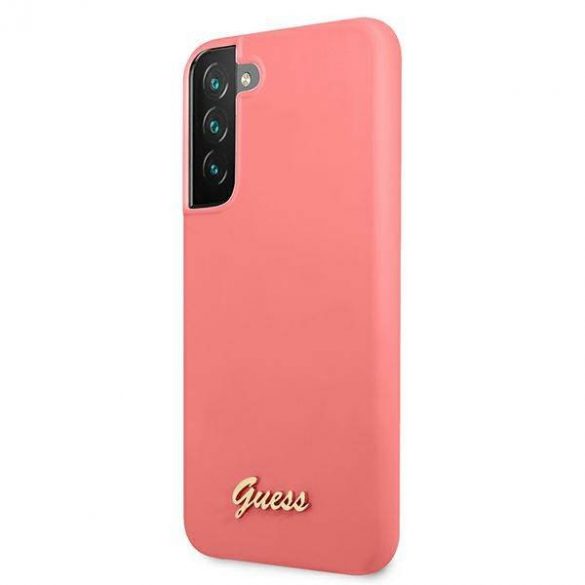 Husă rigidă Guess GUHCS22SLSLMGFU S22 S901 fuksja/fucsia Husă cu sigla metalică cu scripturi din silicon