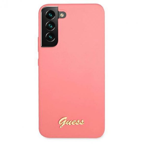 Husă rigidă Guess GUHCS22SLSLMGFU S22 S901 fuksja/fucsia Husă cu sigla metalică cu scripturi din silicon