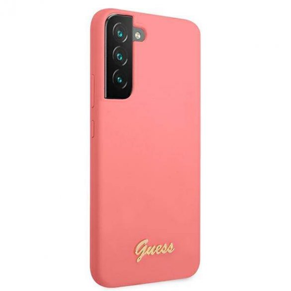 Husă rigidă Guess GUHCS22SLSLMGFU S22 S901 fuksja/fucsia Husă cu sigla metalică cu scripturi din silicon