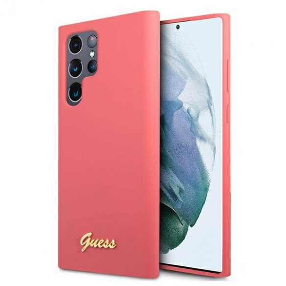 Guess GUHCS22LLSLMGFU S22 Ultra S908 fuksja/fucsia Hardcase Silicon Script Metal Logo Case