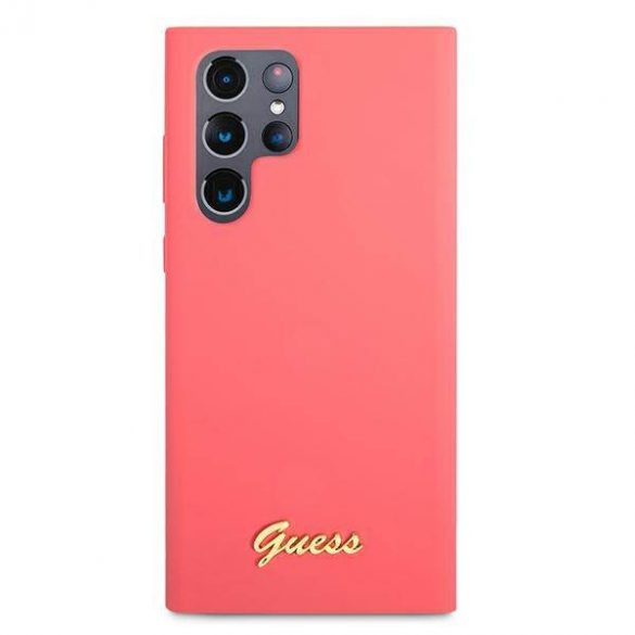 Guess GUHCS22LLSLMGFU S22 Ultra S908 fuksja/fucsia Hardcase Silicon Script Metal Logo Case