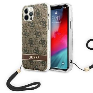 Guess GUOHCP12MH4STW Husă rigidă brązowy/maro pentru iPhone 12/12 Pro 4G Curea de imprimare