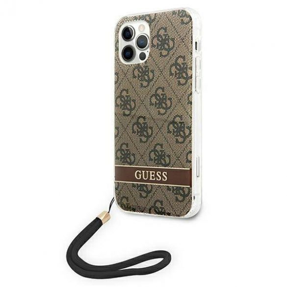 Guess GUOHCP12MH4STW Husă rigidă brązowy/maro pentru iPhone 12/12 Pro 4G Curea de imprimare