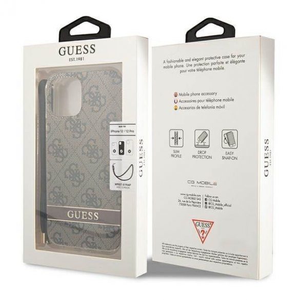 Guess GUOHCP12MH4STW Husă rigidă brązowy/maro pentru iPhone 12/12 Pro 4G Curea de imprimare