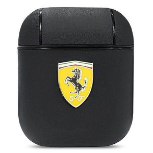 Husă Ferrari FESA2LEBK AirPods 1/2, neagră, piele On Track