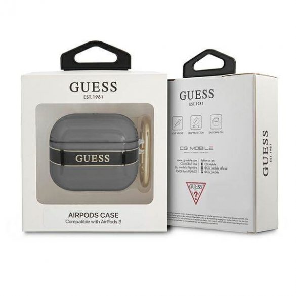 Husă Guess GUA3HHTSK pentru AirPods 3, husă Strap Collection czarny/negru