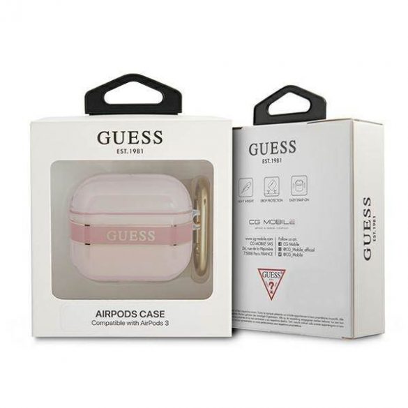 Husă Guess GUA3HHTSP pentru AirPods 3, husă Rożowy/roz Strap Collection