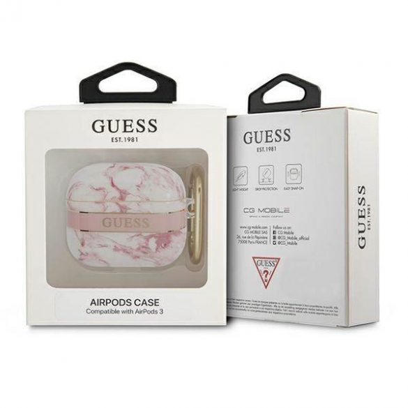 Husă Guess GUA3HCHMAP AirPods 3, rożowy/roz Marble Strap Collection