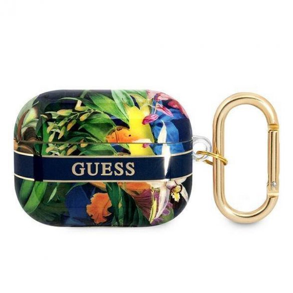 Guess GUAPHHFLB AirPods Pro acoperire albastru/albastru Flower Strap Collection husă