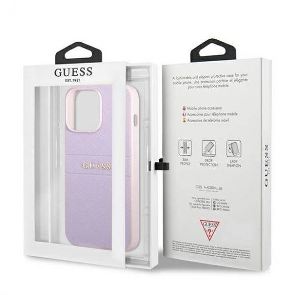 Guess GUHCP13LPSASBPU iPhone 13 Pro / 13 6,1" fioletowy/violet Saffiano Hot Stamp & Metal Logo Case