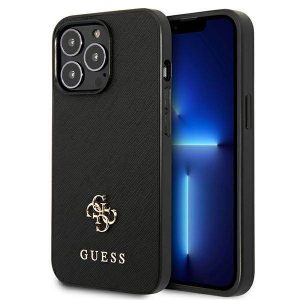 Guess GUHCP13LPS4MK Carcasă rigidă pentru iPhone 13 Pro / 13 de 6,1 inchi, negru/czarny, Saffiano 4G Small Metal Logo