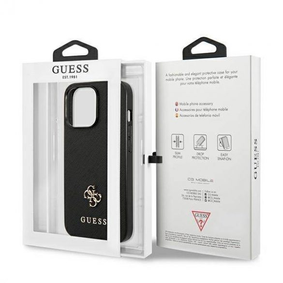 Guess GUHCP13LPS4MK Carcasă rigidă pentru iPhone 13 Pro / 13 de 6,1 inchi, negru/czarny, Saffiano 4G Small Metal Logo