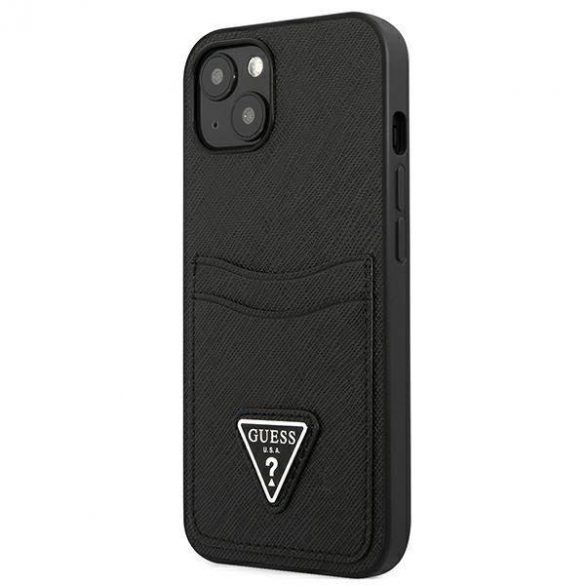 Guess GUHCP13SPSATPK iPhone 13 mini 5,4" carcasă rigidă/neagră SaffianoTriangle Logo Carcasă slot pentru card