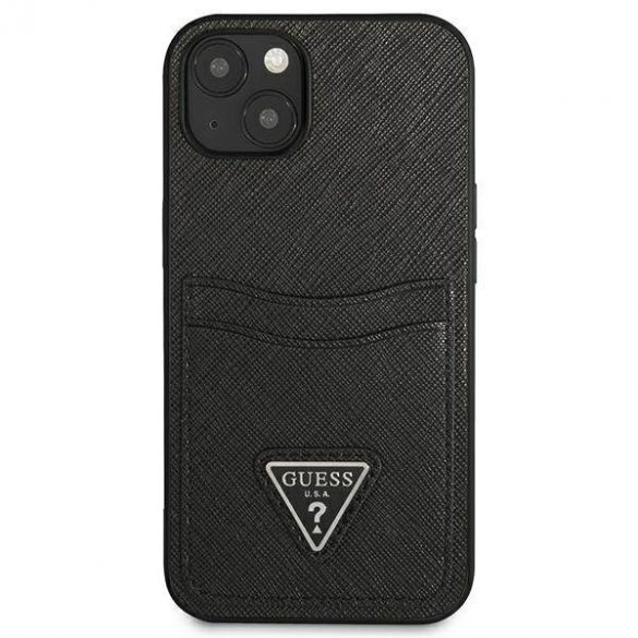 Guess GUHCP13SPSATPK iPhone 13 mini 5,4" carcasă rigidă/neagră SaffianoTriangle Logo Carcasă slot pentru card