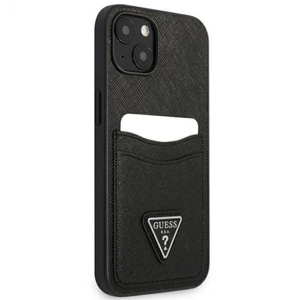 Guess GUHCP13SPSATPK iPhone 13 mini 5,4" carcasă rigidă/neagră SaffianoTriangle Logo Carcasă slot pentru card