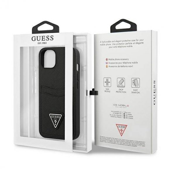 Guess GUHCP13SPSATPK iPhone 13 mini 5,4" carcasă rigidă/neagră SaffianoTriangle Logo Carcasă slot pentru card