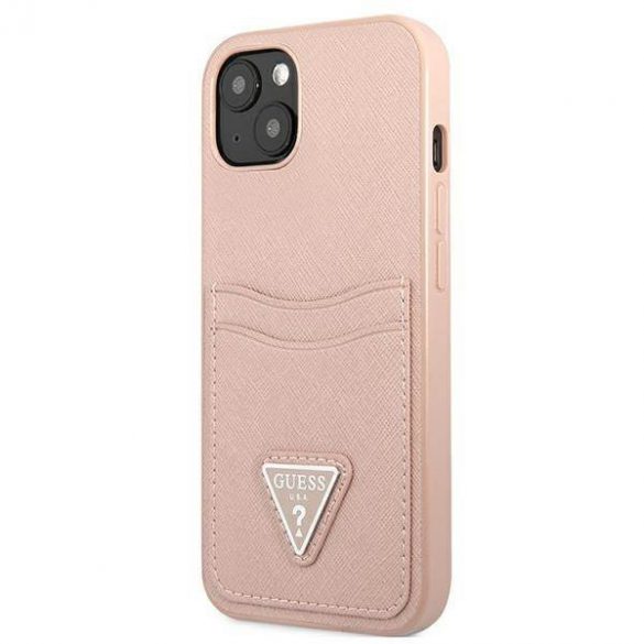 Guess GUHCP13SPSATPP iPhone 13 mini 5,4" husă rigidă rożowy/roz SaffianoTriangle Logo Carcasă slot pentru carduri