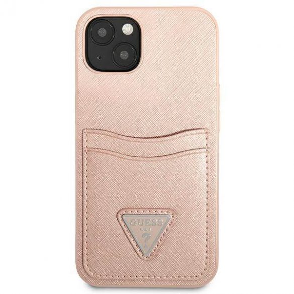 Guess GUHCP13SPSATPP iPhone 13 mini 5,4" husă rigidă rożowy/roz SaffianoTriangle Logo Carcasă slot pentru carduri