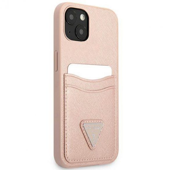 Guess GUHCP13SPSATPP iPhone 13 mini 5,4" husă rigidă rożowy/roz SaffianoTriangle Logo Carcasă slot pentru carduri