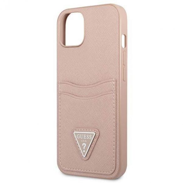 Guess GUHCP13SPSATPP iPhone 13 mini 5,4" husă rigidă rożowy/roz SaffianoTriangle Logo Carcasă slot pentru carduri