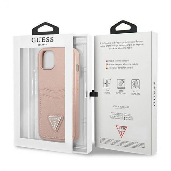 Guess GUHCP13SPSATPP iPhone 13 mini 5,4" husă rigidă rożowy/roz SaffianoTriangle Logo Carcasă slot pentru carduri