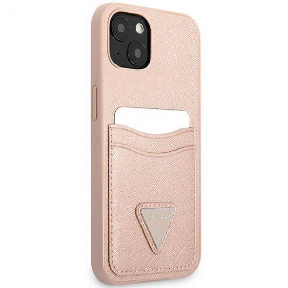 Guess GUHCP13MPSATPP iPhone 13 / 14 / 15 6.1" rożowy/roz hardcase SaffianoTriangle Logo Slot card