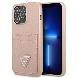 Guess GUHCP13LPSATPP iPhone 13 Pro / 13 6,1" rożowy/roz husă rigidă SaffianoTriangle Logo Carcase slot